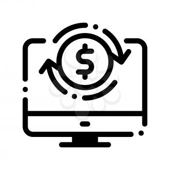 Money Account Verification Vector Thin Line Icon. Online Money Transaction, Financial Internet Banking Payment Operation Linear Pictogram. Dollar Exchange Contour Illustration