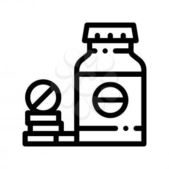 Bio Supplements Drugs Bottle Vector Thin Line Icon. Sportsman Plastic Container With Healthy Balancer Drugs Linear Pictogram. Dietary Protein Ingredient, Bar Bodybuilding Contour Illustration