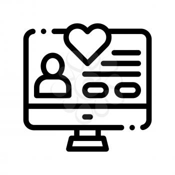 Volunteers Support Website Vector Thin Line Icon. Volunteers Support, Charitable Organizations Linear Pictogram. Heart On Web Site, Person Silhouette Photo Blood Donor Contour Illustration