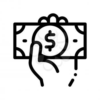 Volunteers Support Money Vector Thin Line Icon. Volunteers Support, Help Charitable Organizations, Hand Holding Money Dollar Linear Pictogram. People Silhouette Blood Donor Contour Illustration