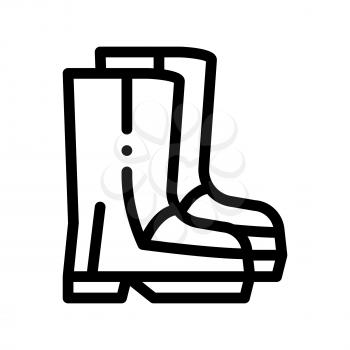 Waterproof Material Gumboots Shoes Vector Icon. Waterproof Material Felt Boots, Roller Painter Equipment, Industrial Use Linear Pictogram. Clothes, Moisture Absorbing Substance Contour Illustration