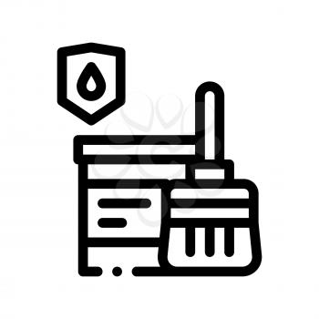 Waterproof Material Paint Vector Thin Line Icon. Waterproof Material Pail Bucket Dye And Brush Tessel, Industrial Use Linear Pictogram. Clothes, Moisture Absorbing Substance Contour Illustration
