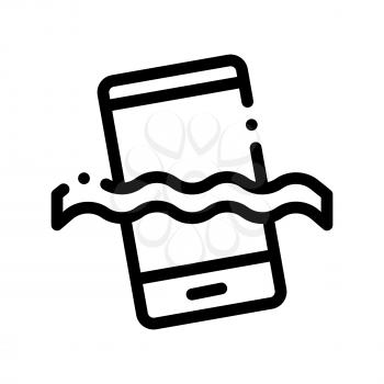 Waterproof Material Phone Vector Thin Line Icon. Waterproof Material Smartphone In Water, Industrial Use Linear Pictogram. Clothes, Moisture Absorbing Substance Contour Illustration