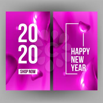 Creative Invitation Card Celebrating 2020 Vector. Realistic Purple Air Water Bubble Bulb And Number 2020 Two Thousand Twenty On Xmas Greeting-card. Design Work Vertical Poster 3d Illustration