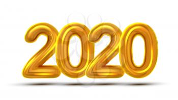 2020 New Year Celebrate Concept Banner Vector. Golden Air Blown Two Thousand Twenty 2020 Background. Festive Event Shiny Design Template Poster Realistic Illustration