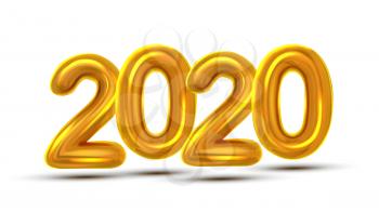 2020 Number New Year Celebration Banner Vector. Glossy Golden Air Blown Two Thousand Twenty 2020 Isolated On White Background. Illustration