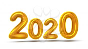 2020 Number New Year Celebration Flyer Vector. Golden Air Blown Two Thousand Twenty 2020 Isolated On White Background. Happy Holiday Shiny Typography Banner Realistic 3d Illustration