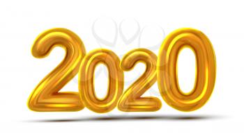 2020 New Year Celebrate Concept Banner Vector. Golden Air Blown Two Thousand Twenty 2020 Isolated On White Background. Festive Event Shiny Design Template Poster Realistic 3d Illustration