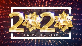 2020 Happy New Year Holiday Elegant Poster Vector. Two Thousand Twenty 2020 Number White Frame Glistening Garland On Background. Bright Advertising Placard Realistic 3d Illustration