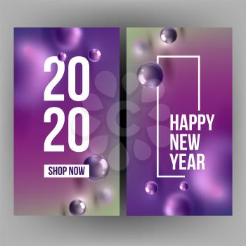 Christmas Invitation Card Celebrating 2020 Vector. Realistic Purple Glossy Glob And Number 2020 Two Thousand Twenty On New Year Greeting-card Annonce. Creative Color Vertical Poster 3d Illustration
