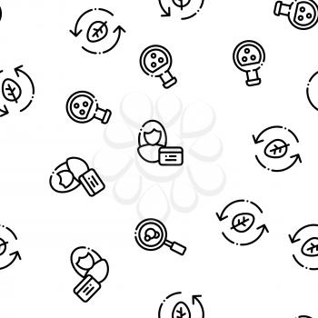 Organic Cosmetics Vector Seamless Pattern. Organic Cosmetics, Natural Ingredient Linear Pictograms. Eco-friendly, Cruelty-free Product, Molecular Analysis, Scientific Research Contour Illustrations
