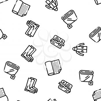 Waterproof Materials Vector Seamless Pattern. Waterproof Material For Personal, Industrial Use Linear Pictograms. Water Resistant Device, Clothes, Moisture Absorbing Substance Contour Illustrations