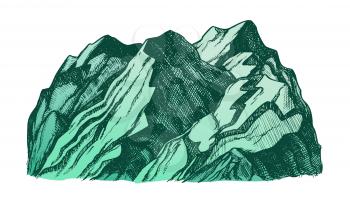 Peak Of Rocky Mountain Landscape Hand Drawn Vector. Mountain Formed Through Geological Process Tectonic Forces. Pencil Designed Slope Clift Hill Template Color Illustration