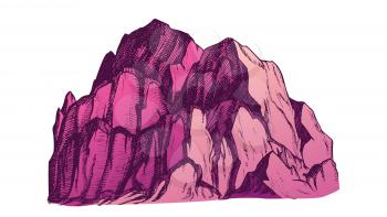Peak Of Rocky Mountain Landscape Vintage Vector. Mountain Large Landform Rises Above Surrounding Land In Limited Area. Pencil Designed Slope Clift Template Color Illustration
