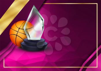Basketball Certificate Diploma With Glass Trophy Vector. Sport Award Template. Achievement Design. Honor Background. A4 Horizontal. Illustration
