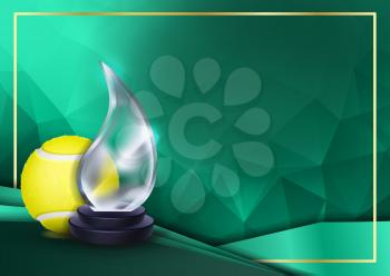 Tennis Game Certificate Diploma With Glass Trophy Vector. Sport Graduate Champion. Best Prize. Winner Trophy. A4 Horizontal. Illustration