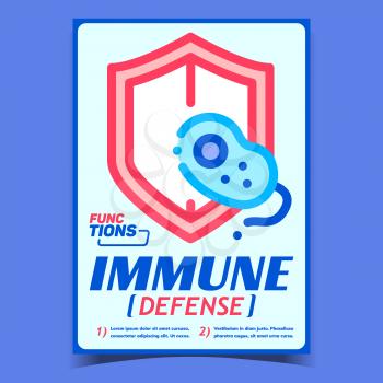 Immune Defense Creative Advertising Poster Vector. Immune System Function And Organism Protection, Shield And Bacteria On Promo Banner. Medical Immunology Concept Template Stylish Color Illustration
