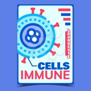 Immune Cells Creative Advertising Banner Vector. Leukocyte Immune Cells On Promotional Poster. Human Health Care Protective Microorganism Concept Template Stylish Colorful Illustration