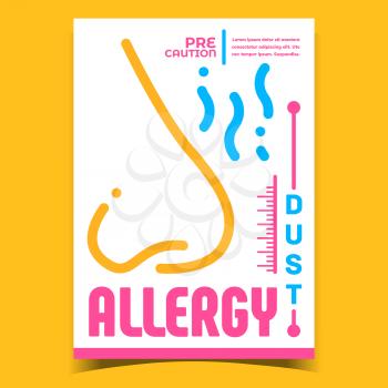 Dust Allergy Creative Advertising Banner Vector. Dust Allergy Or Asthma Disease Promo Poster. Precaution And Treatment Ill Allergic Nose Concept Template Stylish Colorful Illustration