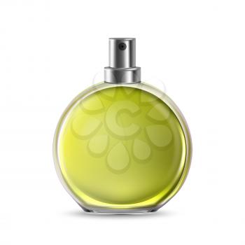 Odor Glass Bottle Sprayer For Aroma Liquid Vector. Transparent Elegant Ornamental Blank Bottle For Flavor Essence. Male Cosmetic Deodorant Spray Container Template Realistic 3d Illustration