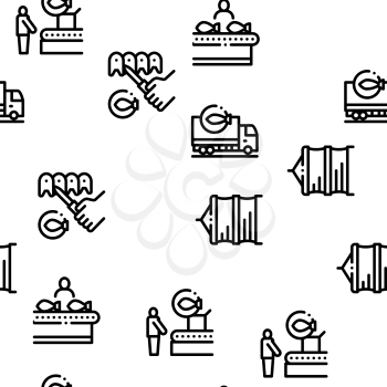 Fishing Industry Business Process Seamless Pattern Vector Thin Line. Illustrations