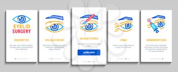 Eyelid Surgery Healthy Onboarding Mobile App Page Screen Vector. Eyelid Surgery Blepharoplasty Cosmetic Correction, Injection And Smoothing Wrinkles Illustrations