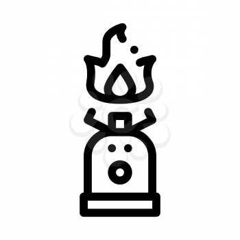 Gaz Cylinder With Fire For Cooking Vector Icon Thin Line. Compass, Mountain Direction And Burner Mountaineering Alpinism Equipment Concept Linear Pictogram. Contour Outline Illustration