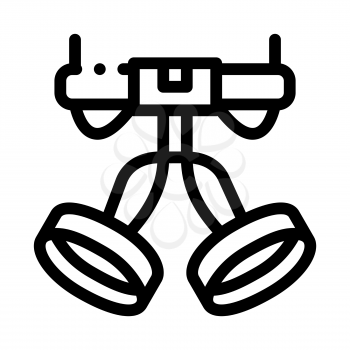 Harness Alpinism Hooking Device Tool Vector Icon Thin Line. Compass, Mountain Direction And Burner Mountaineering Alpinism Equipment Concept Linear Pictogram. Contour Outline Illustration