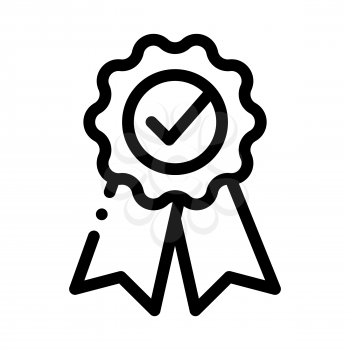 Medal Order With Ribbon Approved Mark Vector Icon Thin Line. Approved Sign On Carton Box, Computer Monitor And Smartphone Display Concept Linear Pictogram. Monochrome Contour Illustration