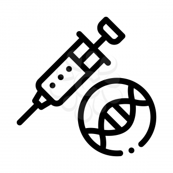 Syringe Injection Vaccine Biomaterial Vector Icon Thin Line. Biology And Science Flasks, Bioengineering, Dna And Medicine Biomaterial Concept Linear Pictogram. Monochrome Contour Illustration