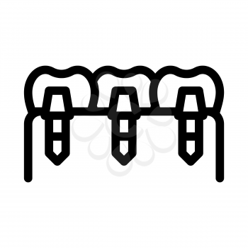 Dental Teeth Implants Biomaterial Vector Icon Thin Line. Biology And Science Flasks, Bioengineering, Dna And Medicine Biomaterial Concept Linear Pictogram. Monochrome Contour Illustration