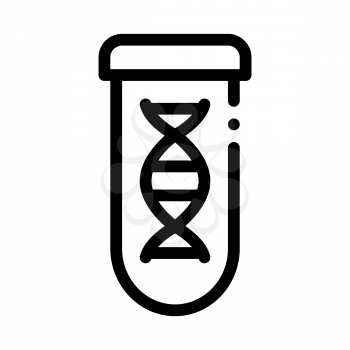 Lab Glass Test Tube With Biomaterial Vector Icon Thin Line. Biology And Science Flasks, Bioengineering, Dna And Medicine Biomaterial Concept Linear Pictogram. Monochrome Contour Illustration
