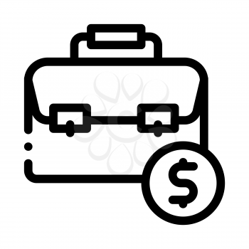 Suitcase Bag Case And Dollar Coin Vector Icon Thin Line. Money Sign On Smartphone Display And Magnifier, Case And Web Site Financial Concept Linear Pictogram. Monochrome Contour Illustration