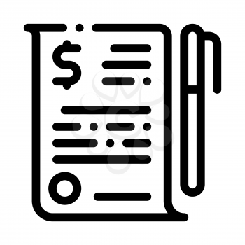 Financial Document File Agreement Pen Vector Icon Thin Line. Money Sign On Smartphone Display And Magnifier, Web Site Financial Concept Linear Pictogram. Monochrome Contour Illustration