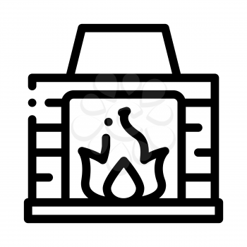 Fireplace With Fire Flame Heating Equipment Vector Icon Thin Line. Cool And Humidity, Airing, Ionisation And Heating Concept Linear Pictogram. Conditioning Related Monochrome Contour Illustration