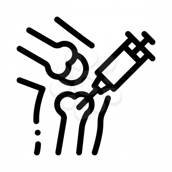 Syringe Injection Vaccine In Bone Vector Icon Thin Line. Orthopedic And Trauma Rehabilitation, Vaccine And Walkers Concept Linear Pictogram. Medical Rehab Goods Monochrome Contour Illustration
