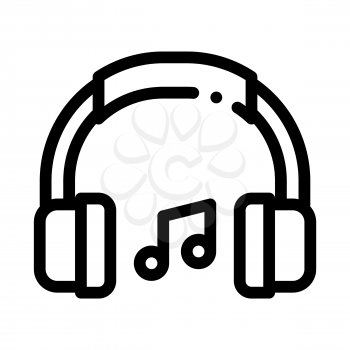 Music Headphones And Musical Notes Vector Icon Thin Line. Singers And Headphones, Concert And Theater, Opera And Karaoke Concept Linear Pictogram. Black And White Contour Illustration