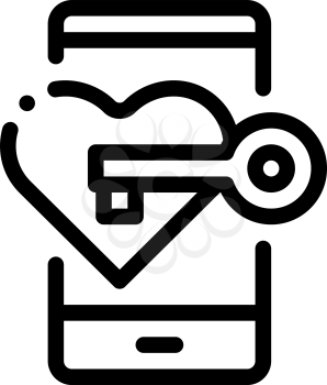 Key to Heart Icon Vector. Outline Key to Heart Sign. Isolated Contour Symbol Illustration