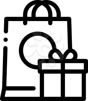Shopping Bag with Gift Inside Icon Vector. Outline Shopping Bag with Gift Inside Sign. Isolated Contour Symbol Illustration