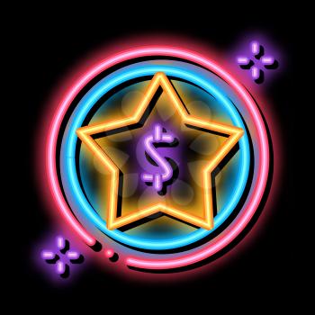 Dollar Star Bonus neon light sign vector. Glowing bright icon Dollar Star Bonus sign. transparent symbol illustration