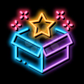 Star Bonus Box neon light sign vector. Glowing bright icon Star Bonus Box sign. transparent symbol illustration