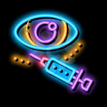 Eye Cosmetology Injection neon light sign vector. Glowing bright icon Eye Cosmetology Injection sign. transparent symbol illustration