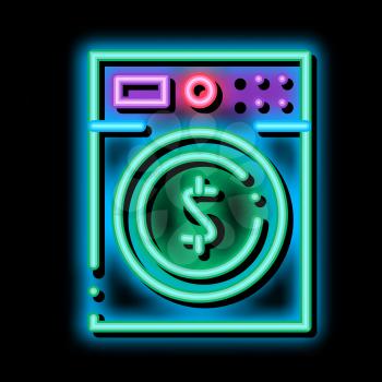 Money Laundering Washing Machine neon light sign vector. Glowing bright icon Money Laundering Washing Machine sign. transparent symbol illustration