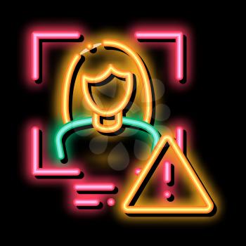 Identity Alert Woman neon light sign vector. Glowing bright icon Identity Alert Woman sign. transparent symbol illustration