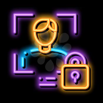 Human Lock Security neon light sign vector. Glowing bright icon Human Lock Security sign. transparent symbol illustration