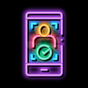 Phone Person Verification neon light sign vector. Glowing bright icon Phone Person Verification sign. transparent symbol illustration