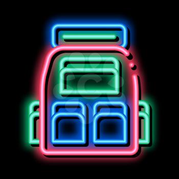 Travel Camping Backpack neon light sign vector. Glowing bright icon Travel Camping Backpack sign. transparent symbol illustration