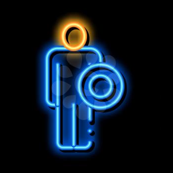 Strong Man With Shield neon light sign vector. Glowing bright icon Strong Man With Shield sign. transparent symbol illustration