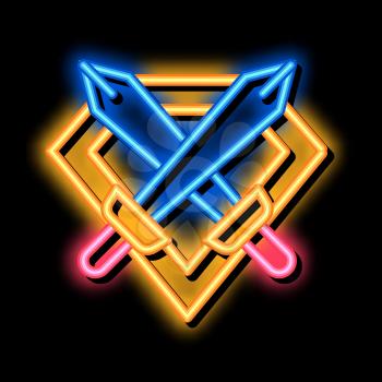 Emblem of Defender neon light sign vector. Glowing bright icon Emblem of Defender sign. transparent symbol illustration