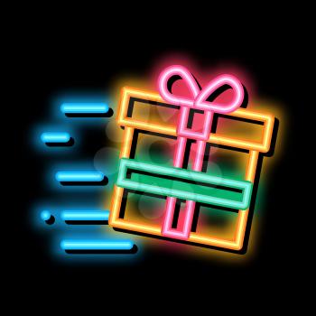Gift with Speed of Light neon light sign vector. Glowing bright icon Gift with Speed of Light sign. transparent symbol illustration